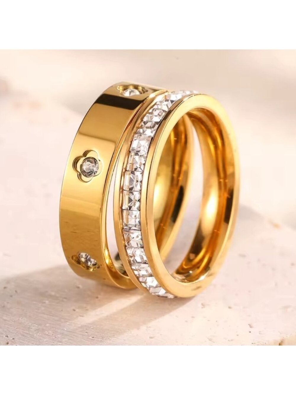 Lux 2x gold color crystal 7 size ring